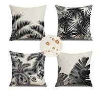 Extérieur Housses de Coussin 70x70 cm Lot de 4 Housse Coussin Noir Housse Coussin Canapé Blanc Coussin Extérieur Imperméable Lin Coussin Canapé Carré Decoratif pour Chambre Canapé Chaise Lit Jardin