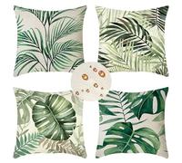 Extérieur Housses de Coussin 80x80 cm Lot de 4 Housse Coussin Vert Housse Coussin Canapé Feuille Coussin Extérieur Imperméable Lin Coussin Canapé Carré Decoratif pour Chambre Canapé Chaise Lit Jardin