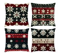 Exterieur Housses de Coussin Bande 45x45 Lot de 4 Imperméable Canapé Housse Coussin Flocon Neige Taie Oreiller Carré Coussins Decoratif Lin Canapé pour Chaise Lit Salon Jardin Decoration Maison S1-850