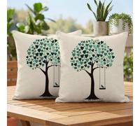 Exterieur Imperméable Housses de Coussin 30x30 cm Lot de 2 Lin Housse Coussin Beige Coussins Décoratifs avec Fermeture Éclair Invisible Pillow Case pour Jardin Terrasse Canapé Banc Tente, Arbre 2h-725