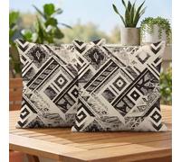 Exterieur Imperméable Housses de Coussin 35x35 cm Lot de 2 Lin Housse Coussin Noir et blanc Coussins Décoratifs avec Fermeture Éclair Invisible Pillow Case pour Jardin Terrasse Canapé, Rétro 2h-293