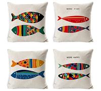 Exterieur Imperméable Housses de Coussin 40x40cm, Poisson coloré Housses de Coussin d'extérieur Coussin Canape lin Double Face Housse Coussin Salon de Jardin pour Chambre, canapé, Chaise, Lit