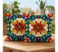 Exterieur Imperméable Housses de Coussin 50x50 cm Lot de 2 Lin Housse Coussin Fleur Coussins Décoratifs avec Fermeture Éclair Invisible Pillow Case pour Jardin Terrasse Canapé Banc, Boheme 2h-373