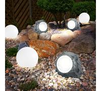 Lampes solaires lampes de décoration de jardin aspect pierre pour jardin extérieur boule de décoration de terrasse à LED solaire, plastique blanc gris, LED 3000K, lot de 6