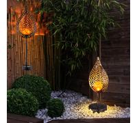Extérieur Lampe Solaire Jardin LED Flammes Design Pointe Lampadaire 2er Set