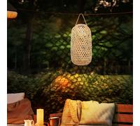 Extérieur Lampe Solaire Suspension Bambou Décoration de Balcon Lampadaire Nature
