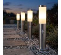 Extérieur Lampes sur Pied Jardin Parc Inox Détecteur de Mouvement LED 4er Set