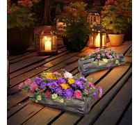 Lampe solaire de décoration pour jardinière et pot de fleurs pour la maison et le jardin à l'aspect tronc d'arbre, gris antique, 1x LED blanc chaud, LxH 44,3x13,5 cm, lot de 2