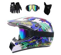 Extérieur Sport Casque Motocross, avec Lunettes Gants Masque, Jeunesse Enfants Intégral MTB Tout-Terrain Enduro Moto Casques, Descente BMX VTT Quad Dirt Bike Accident Casque(Blue,M/54-55CM)