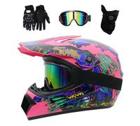 Extérieur Sport Casque Motocross, avec Lunettes Gants Masque, Jeunesse Enfants Intégral MTB Tout-Terrain Enduro Moto Casques, Descente BMX VTT Quad Dirt Bike Accident Casque(Pink,M/54-55CM)