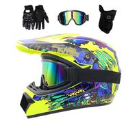 Extérieur Sport Casque Motocross, avec Lunettes Gants Masque, Jeunesse Enfants Intégral MTB Tout-Terrain Enduro Moto Casques, Descente BMX VTT Quad Dirt Bike Accident Casque(Yellow,M/54-55CM)