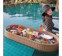 ExtérieurOvale Rotin Corbeille À Pain en Osier,Plateauen Osier Tissé À La Main Service Flottant De Luxe Plateau Flottant,pour Servir des Boissons Brunch,Apricot