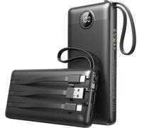 External Battery 10,000 Mah With 4 Integrated Cables, 5 Outputs And 4 Inputs Powerful Portable Battery, Travel Battery Pack External Charger Compatible With Iphone/Samsung/Android