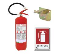 Extincteur de poudre 6 kg - Année : 2026 + manuel d'utilisation et d'entretien - certifié et homologué conformément à la loi + support et panneau - Solution de sécurité professionnelle contre les