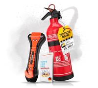 Extincteur pour voiture 1kg + Marteau d'urgence avec coupe-ceinture [CARTE D'URGENCE INCLUSE] - Contrôle qualité strict - Marteau de secours, Extincteur pour voiture, véhicule, petit