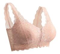 Extra-Elastic Large Bra Women's Sleeping Front Closure wire Lace, Purple, M(Beige,M)