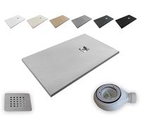 Receveur de douche en résine ultra-plate outletaseo - Antidérapant Texture ardoise - Toutes les mesures disponibles - 【 Gris Ciment RAL-7036】 - Avec bonde de vidage + grille - (180 x 80 cm)