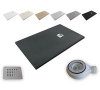 Receveur de douche en résine ultra-plate outletaseo - Antidérapant Texture ardoise - Toutes les mesures disponibles - 【 Gris graphite RAL-7021】 - Avec bonde de vidage + grille - (160 x 80 cm)