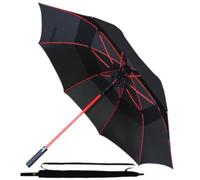 Extra Fort - Parapluie Golf Solide - XL - Toile Aérée - Canne Automatique | Parapluie Resistant Vent Fort Tempete - Homme Femme Fibre de Verre en Rouge - Poignée Antidérapante - Noir