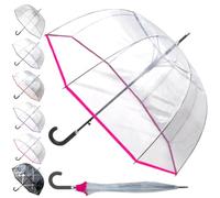 Extra Fort - RARE Automatique - Parapluie Transparent Cloche Femme Solide | Resistant Vent Fort Tempete - Cadre Renforcé Avec Fibre de Verre - Dôme Homme Mariage - Couture Rose