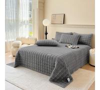 Extra Grande Couette Couvre-lit : Velours de Lait Couverture Piquée en Microfibre 3 pièces 230 X 250 Cm avec 2 Taies d'oreiller 50 X 70 Cm, Facile à entretenir, pour Chambre à Coucher (Gris Foncé)