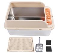 Extra Large Cat Litter Box, Open Top Kitty Litter Pan, Stainless Steel Construction with Leakproof Mat, Splash Proof Design for Multiple Cats, Easy to Clean (Très Grand 32,7 X 24,4 X 31,5 Pouces)