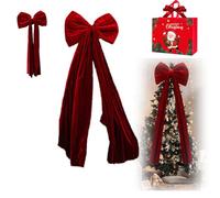 Extra Large Christmas Tree Topper Red Velvet Bow, 15 * 78in Oversized Giant Burgundy for Xmas Tree, Long Satin Ribbon Velvet Bow for Christmas Trees, for Indoor Outdoor (80cm/31.5in)