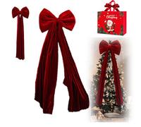 Extra Large Christmas Tree Topper Red Velvet Bow, 15 * 78in Oversized Giant Burgundy for Xmas Tree, Long Satin Ribbon Velvet Bow for Christmas Trees, for Indoor Outdoor (110cm/43.3cm)