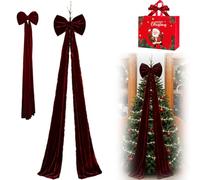 Extra Large Christmas Tree Topper Red Velvet Bow, 15 * 78in Oversized Giant Burgundy for Xmas Tree, Long Satin Ribbon Velvet Bow for Christmas Trees, for Indoor Outdoor (200cm/78.74cm)