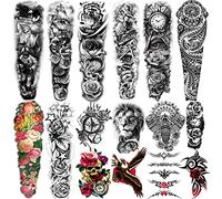 Extra Large Temporaire Tatouages 8 Feuilles Bras Complet Faux Tatouages et 8 Feuilles Demi Bras Tatouage Autocollants pour Hommes et Femmes (16 sheets)