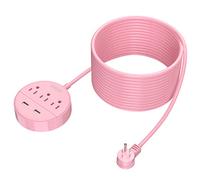Extra Long Extension Cord 25 ft, NTONPOWER Rose Pink Flat Plug Power Strip with USB Ports, 3 Outlet 2 USB Desktop Charging Station Wall Mount for Home, Dorm Room, Office and Nightstand, ETL Listed