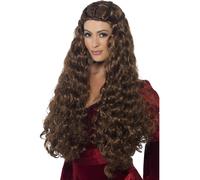Extra Long Marron Princesse Médiéval Perruque Adulte Femmes Smiffys Déguisement
