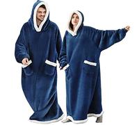 CASKIE Extra Long Pull Plaid à Capuche Femme Homme, Flannel Blanket Hoodie, Wearable Couverture Grand Sweat a Capuche Sherpa Adulte avec Manche et Poche, Géant Chaud Doux