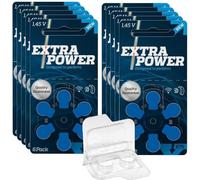Extra Power 24600 Lot de 60 piles pour appareils auditifs PR44 Bleu Taille 675 + Boîte de rangement pour 2 piles auditives