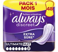 Extra Secure, Serviettes Pour Incontinence Ou Fuites Urinaires, Fuites Importantes, Format Eco, 7 Gouttes, Ultimate Night, 48 Pochettes Individuelles (4 X 12 Unités)