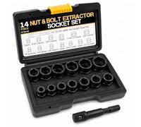 Extracteur d’Écrous et Boulons 14 Pièces, Douilles Spiralées 6,35-19 mm | Acier chrome-molybdène Cr-Mo; pour écrous arrondis ou rouillés et têtes de boulons endommagées, entraînement 3/8"