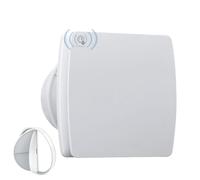 Extracteur d'Air 100mm Capteur de Température et d'Humidité Ventilateur Mural avec Clapet Anti-Chocs, Anneau de Montage de Fenêtre, pour Cuisine, WC, Salle de Bain