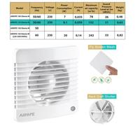 AIROPE-125 mm Ventilateur, Extracteur d'air avec Clapet anti-retour + Moustiquaire intégré,9.1 W,dB(A) 31,VMC pour salle de bain,cuisine,bureau,WC,silencieux,Garantie 5 ANS par AIROPE