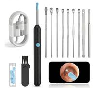 Extracteur de cérumen avec caméra HD 2000 W - Wifi - Nettoyeur d'oreille avec caméra pour enfants et adultes - Nettoyeur d'oreille pour adultes - Appareil de nettoyage auriculaire avec caméra - Noir