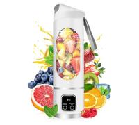 Extracteur de jus multimode à affichage numérique, 12 lames, bouteille anti-fuite, blender portable rechargeable par USB pour la maison, les voyages et le bureau (Blanc)