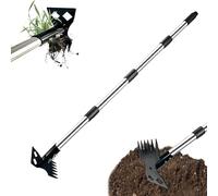 Extracteur de mauvaises herbes avec long manche de 148 cm, poignée amovible 2 en 1, râteau manuel et binette de jardin, tire de désherbage robuste pour pissenlit, cour, pelouse, terrasse, jardin (noir