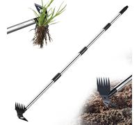 Extracteur de mauvaises herbes avec long manche de 150 cm,outil de jardinage manuel 2 en 1,râteau et binette de jardin,traction de désherbage robuste pour cour,pelouse,terrasse,jardin
