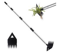 Extracteur de mauvaises herbes avec manche de 152,4 cm de long, râteau de désherbage et houe 2 en 1 Outil de jardinage pour déraciner, désherbeur manuel pour parterres de fleurs, cour, pelouse