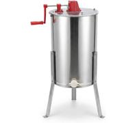 Extracteur de miel manuel avec tambour en acier inoxydable et support stable, argenté, capacité de 2 cadres avec bec verseur à miel