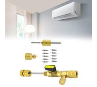 Extracteur de noyau de valve et outil d'installation avec adaptateur en laiton, comprend 10 noyaux de valve et adaptateurs double taille 1/4 5/16 pouces, kit de réparation CVC pour systèmes AC R410A
