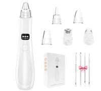 Extracteur de points noirs - 5 puissances d'aspiration - 3 ventouses réglables - Kit de nettoyage de pores du visage rechargeable par USB - Pour homme et femme (blanc)