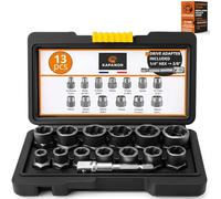 Extracteur Ecrou Antivol Voiture Boulon ✮MARQUE FRANCAISE✮ Kit 13 Douilles Compatible Cliquet 3/8” (+ Adaptateur pour Visseuse/perceuse) ✯GARANTIE✯ Retirer Vis Extraction Boulons Standard Automobile