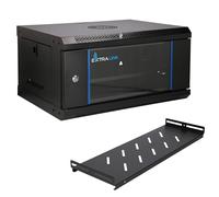 Extralink Baie de Brassage 19 Pouces 4U - Armoire réseau 400mm de Profondeur pour Montage Mural ou au Sol - Etagère Incluse - Charge admissible 60kg, Ouverture Frontale et arrière, Noir