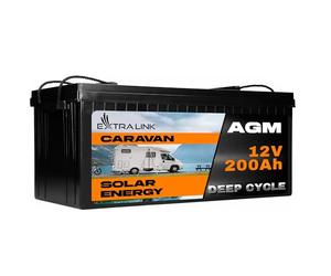 Extralink Batterie AGM 12V 200Ah - Batterie Decharge Lente sans Entretien, Anti-Fuite, Deep Cycle - Batterie Solaire, Camping-Car, UPS, Système Autonome, Alimentation de Secours