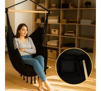 EXTRALINK Fauteuil Suspendu sans Support - Chaise hamac XXL avec 2 Coussins, résistant aux intempéries, intérieur & extérieur, Jusqu’à 150 kg - Style bohème pour Jardin & Balcon, Noir